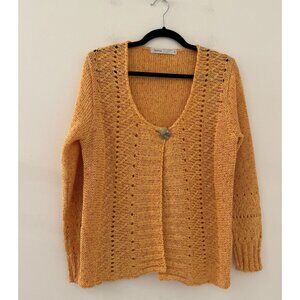 Skovhuus Women's Orange Cable Knit Long Cardigan Sweater Size Medium Bohemian